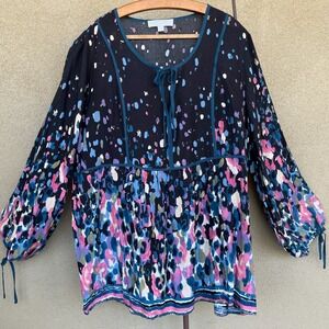 Suzanne Betro Weekend Blouse Tunic‎ Pastel Long Sleeve Abstract Artsy Plus Sz 1X